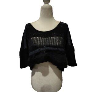 Free People Black Knit Cropped Boat Neck Slouchy Sweater Women's Size M